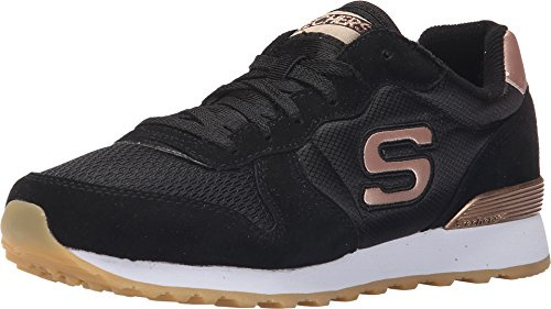 Skechers Damen Og 85 Gold'n Gurl Sneaker, Black Suede Nylon Mesh Rose Gold Trim, 38.5 EU