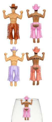 Drinking Buddies NPW Cowboy Chaps Reusable Drink Markers & Wine Glass Charms – Bachelorette Party Accessories, Girls’ Night & Wine Party Favors