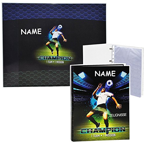 alles-meine.de GmbH 2 TLG. Set: Schreibtischunterlage & Ordner - Zeugnisse - Fußball Champion incl. Namen - incl. Einsteckseiten - Ringbuch/Sammelordner - für Kinder und Er..