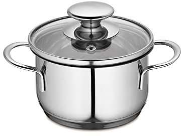 Küchenprofi Kochtopf CAPRI | Edelstahl Topf rostfrei | Kochtopf Induktion & weitere Herdarten | 6,5 cm, Ø 12 cm, 650 ml | Glasdeckel mit Dampfloch | Kleiner Topf induktion | Kleiner Topf mit Deckel