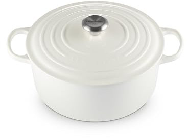 Le Creuset Cacerola redonda de hierro fundido esmaltado (7,25 L), color blanco