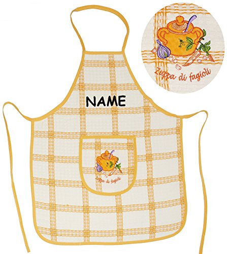 alles-meine.de GmbH Schürze - Zuppa di fagioli - incl. Name - mit großer Tasche & aufwendiger Stickerei - für Erwachsene & Jugendliche - 100% Baumwolle - Kochschürze & Grill..