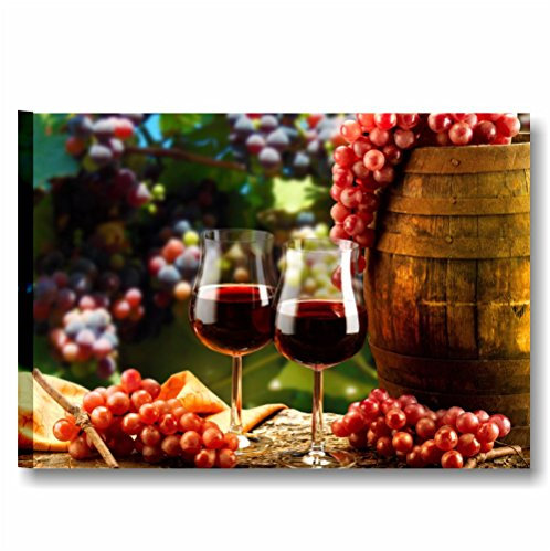 Quadri L&C ITALIA Calici di Vino 2 - Quadro Cucina Moderna Country Vintage 70 x 50 Stampa su Tela da Parete Arredo Ristroante Bar