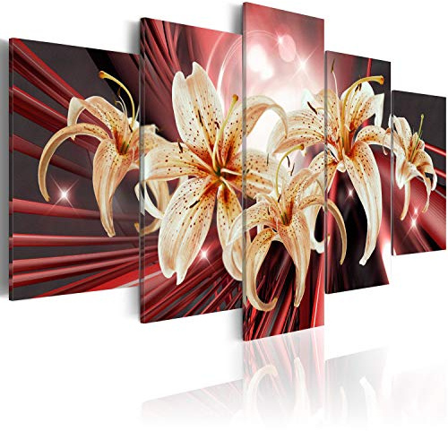 B&D XXL Acrylglasbild Blumen Lilien 200x100 cm 5 Teilig Wandbild auf Acryl Glasbilder Kunstdruck Moderne Acrylglas Platte Wanddekoration Geschenke Heimdekoration Glasbild b-A-0311-k-n