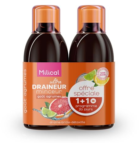 Draineur Ultra | Lot de 2 Flacons de 500 ml | Affine la Silhouette | Laboratoire Milical (Agrumes)