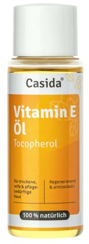 Casida Vitamin E Öl - reines Tocopherol - natürliches Vitamin E Öl - spendet Feuchtigkeit für Gesicht, Haar, Körper, Nägel & Wimpern- Straffende Pflege bei Falten, feine Linien, Narben - 50 ml