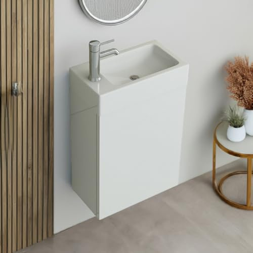 Jet-Line® | Badmöbel Set Aarau | Waschbecken mit Unterschrank | weiß | Hochglanz | Badset | 40 cm Breit | Gäste WC