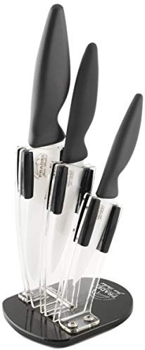 Pradel Jean Dubost 167/10533 Messerblock aus Plexiglas mit 3 Keramikmessern, Weiß / Schwarz