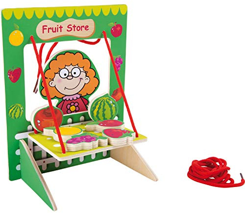 small foot Verkaufsstand Obst aus Holz, Spielset für Kinder ab 3 Jahren, Rollenspielzeug mit Zubehör, Art. 5873
