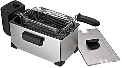 Jocca - Freidora de aceite caliente 2200W | Capacidad 3 litros | Desmontable lavable | Freidora pequeña | Tapa acero inoxidable