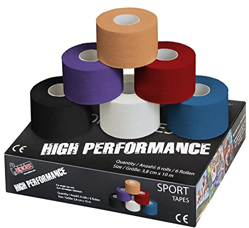ALPIDEX 6 Rollen Sport Tape Set 3,8 cm x 10 m Gelenk Tapeverband Viele Farben Reißbares Unelastisches Sporttape Hautfreundlich Handball Fußball Volleyball, Farbe:bunt