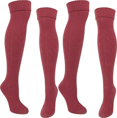normani Stiefel Kniestrümpfe Grobstrick mit Kopfmuster und Umschlag Farbe 2 Paar Burgund Größe 47-50