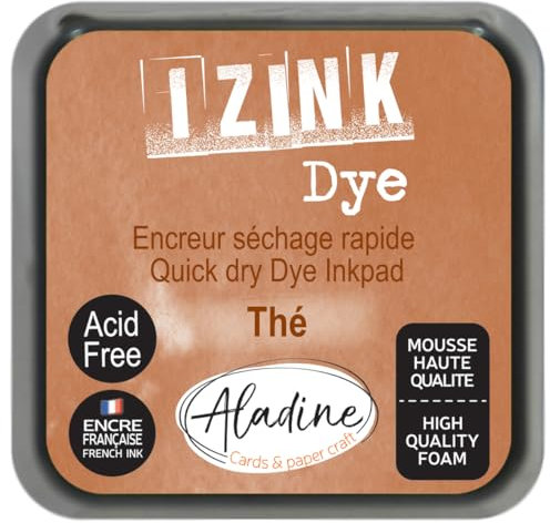 Aladine - Stempelkissen Izink Dye Braun Tee – Schnelltrocknendes Stempelkissen für Stempel und Schablonen – Scrapbooking und kreative Karten – französische Tinte – Größe M – 5 x 5 cm – Farbe Braun