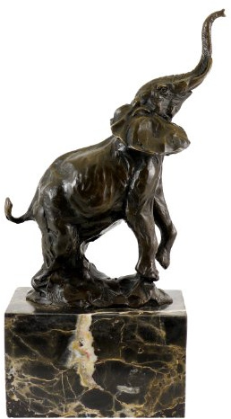 Kunst & Ambiente - Bronzeskulptur auf Marmor - Springender Elefant - signiert von Milo - Figur - Skulptur - Statue