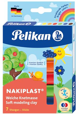 Pelikan Knete Nakiplast, Wachsmasse mit Bienenwachs, 125 g, 7 Farben