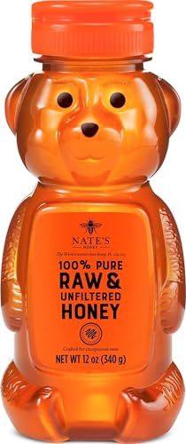 Nate's 100% Pure, Raw & Unfiltered Honey - Award-Winning Taste, 12oz. Honey Bear Bottle