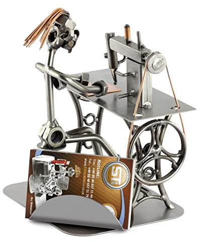 Steelman24 Schraubenmännchen Schneiderin mit Kartenhalter | Made in Germany,Handarbeit,Geschenkidee,Stahlfigur,Metallfigur,Metallmännchen