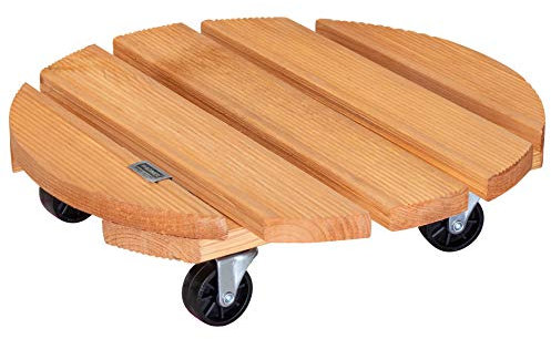 WAGNER design yourself Soporte con Ruedas para Plantas Toscana Ø 38 x 10,5 cm, para Exterior + Interior, De Madera Maciza FSC, Acanalado, Terracota, Capacidad de Carga 150 kg, 20016301