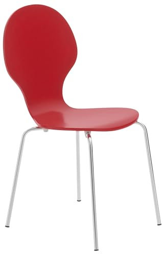 CLP Stapelstuhl Diego I Komfortabler Esszimmerstuhl I Metallgestell, Holzsitz I Ergonomisches Design I Platzsparend In Esszimmer Und Küche, Farbe:rot