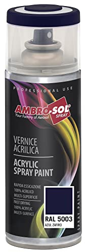 Ambro-Sol V4005003 Smalto Acrilico Multiuso, Vernice Brillante per Interni ed Esterni, Adatto per Qualsiasi Tipo di Materiale, Bomboletta Spray in Banda Stagnata Riciclabile 400 ml, Blu Zaffiro