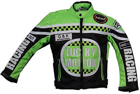 MDM Kinder Motorrad Jacke, Bikerjacke, Racing Jacke grün, (L)