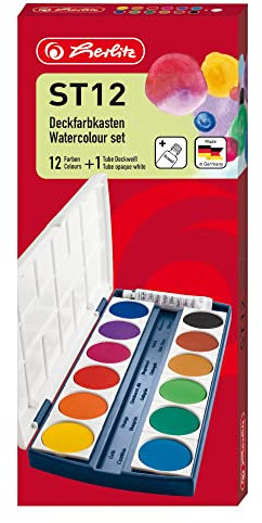 Herlitz 10116655 Schulmalfarben bzw. Deckfarbkasten, 12 Farben inklusive Deckweiß