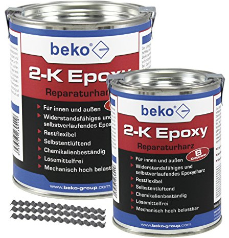 beko 2-K Epoxy Reparaturharz 1 kg betongrau inkl. Estrichklammern 6 x 70 mm, Beutel à 10 Stück 238 1 1000