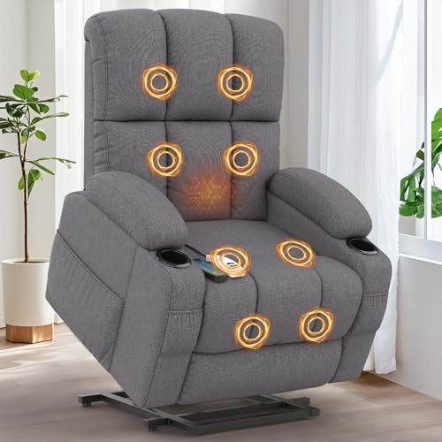 Srfzluxy Relaxsessel Massagesessel Elektrisch Verstellbar Fernsehsessel mit Liegefunktion Massage Wärmefunktion, TYP C&USB-Anschlüsse, 4 Seitentaschen 2 Getränkehalter, Lesesessel TV Sessel Wohnzimmer