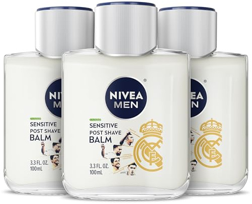 NIVEA MEN Real Madrid Limited Edition Design Sensitive Post Shave Balm, with VitaminPro Complex, Alcohol Free After Shave Balm for Men, 3.3 Fl Oz Bottle, Pack of 3