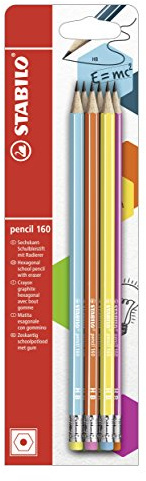 STABILO - Bleistift mit Radierer - pencil 160 | petrol (2x), gelb, orange, blau, pink, 6er Pack, Härtegrad HB