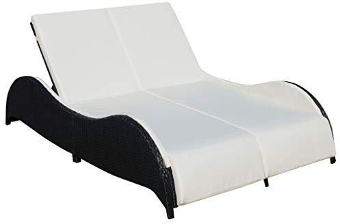 vidaXL Sonnenliege mit Auflage Doppelliege Gartenliege Relaxliege Gartenmöbel Liege Strandliege Freizeitliege Liegestuhl Poly Rattan Schwarz