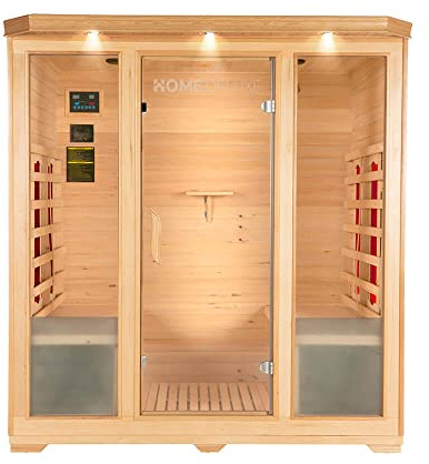HOME DELUXE – Infrarotkabine BALI XL – 175 x 120 x 190 cm - für 4 Personen, 8 Keramikstrahler, Holz: Hemlocktanne I Infrarotsauna, Sauna, Wärmekabine, Infrarot