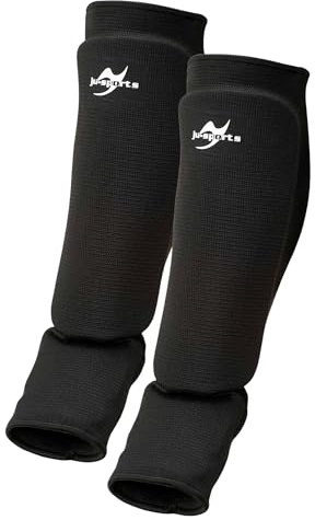 Ju-Sports Spann Schienbeinschoner für Kickboxen und anderen Kampfsport, schwarz - 100% Baumwolle, Dehn- & waschbarer Spannschoner & Schienbeinschutz