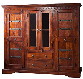 MASSIVMOEBEL24.DE | Oxford Highboard Akazie, Farbe:Dunkelbraun lackiert, Größe:160x50x142 cm (BxTxH)