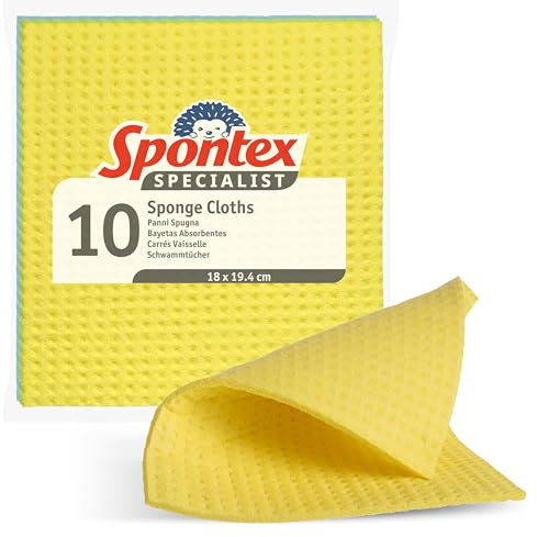 Spontex Specialist Sponge Cloths | Super Absorbent Dish Cloths for Professional Cleaning | 100% PEFC Certified Wood Pulp | 10 Pack