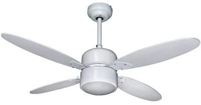 Zephir, Ventilatore da Soffitto, Ventilatore con Luce, Colore Bianco, 3 Velocità, 4 Pale in Legno, Diametro 107 cm, Funzione Reversibilità, Ventilatore Controllo con Telecomando