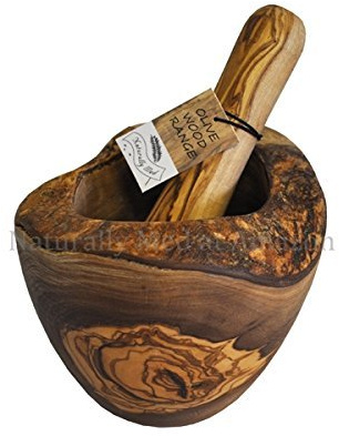 Naturally Med – Mortier et pilon en bois d'olivier rustique – 14 cm par Naturally Med
