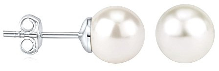 SILVEGO Damen Perlen Ohrringe aus 925 Sterling Silber mit Swarovski Crystals Ohrstecker 8 mm