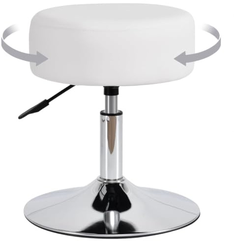 DUHOME Swivel Vanity Stool Faux Leather, Makeup stool Round with Upholstery Height Adjustable for Bedroom Living Room Kitchen, White