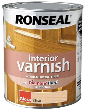 Ronseal Interior Varnish Clear Gloss 750ml | Fast-curing protective coating with enhanced abrasion resistance, touch dry in approximately 20 minutes.