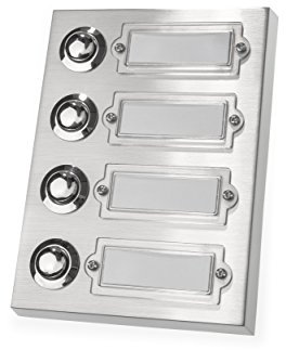 HUBER Aufputz Klingeltaster 4 fach aus Metall - Türklingelknopf mit Namensschild - Haustürklinge Aufputz I Taster aus Messing verchromt - Klingel Haustür 4 fach