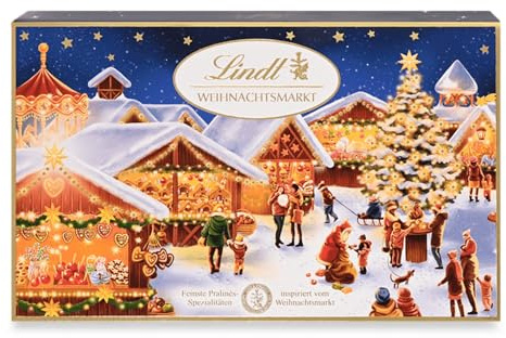 Lindt Schokolade | Weihnachts-Markt Pralinés-Schachtel | 200g | verschiedene weihnachtliche Pralinensorten umhüllt von feinster Vollmilchschokolade | Schokoladen-Geschenk zu Weihnachten