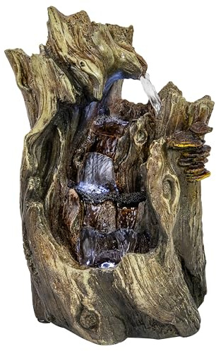 Sunnydaze Cascading Caves - Fontana d'acqua da tavolo per interni con luci a LED - Pompa sommergibile elettrica - Resina