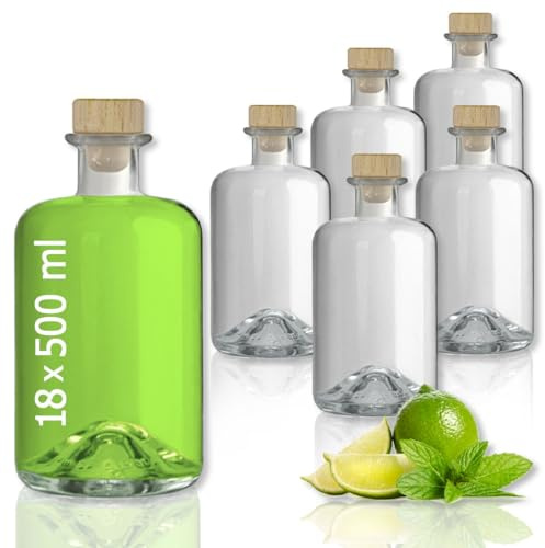 Geniess-Bar! 18 Glasflaschen 500 ml leer zum selbst Befüllen mit Korken Apothekerflasche Essig Öl Flasche