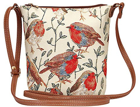 Signare Tapestry Women Lightweight Sling Cross Body Satchel Bag Robin Birds (SLING-ROB)(Size: S)