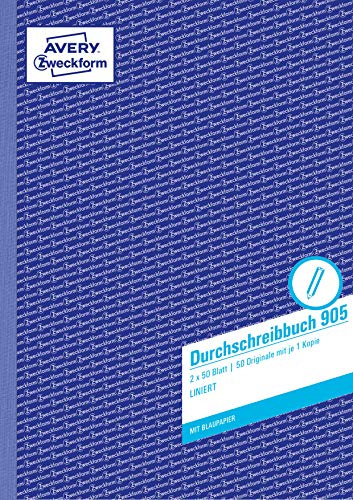AVERY Zweckform 905 Durchschreibbuch (A4, 50 linierte Durchschreibsätze, mit einem Blatt Blaupapier und je einem blanko Durchschlag, vorgelocht und perforiert, ideal für Notizen, to-do Listen) weiß