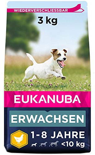 Eukanuba Hundefutter mit frischem Huhn für kleine Rassen, Premium Trockenfutter für ausgewachsene Hunde, 3 kg