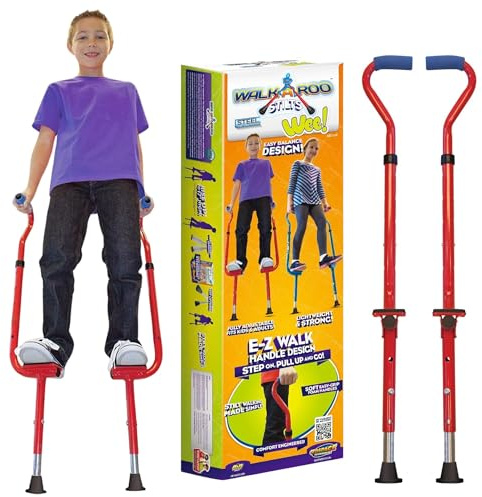 Geospace Adjustable Walkaroo Steel Wee Balance Stilts for Kids - Indoor/Outdoor Play, Exercise, Steel Stilts for Kids- Up to 120 lbs, Height Adjustable Walking Stilts, Kids Stilts -RED