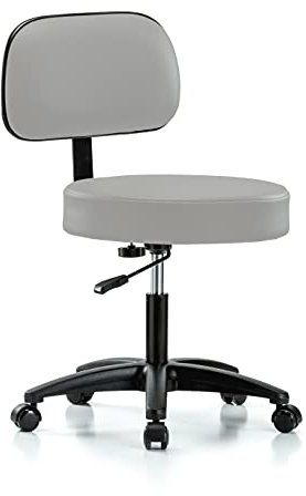 Perch Walter Rolling Height Adjustable Exam Stool with Back for Carpet or Linoleum | Desk Height 300 Pound Weight Capacity | (Gray Vinyl)