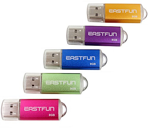 EASTFUN 5Pcs 8GB USB Flash Drive USB 2.0 Flash Memory Stick Thumb Stick Pen(Five Mixed Colors: Blue Purple Rose Green Gold)
